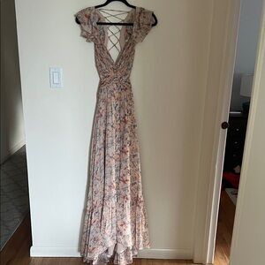 Astr Floral Lace-Up Maxi Dress